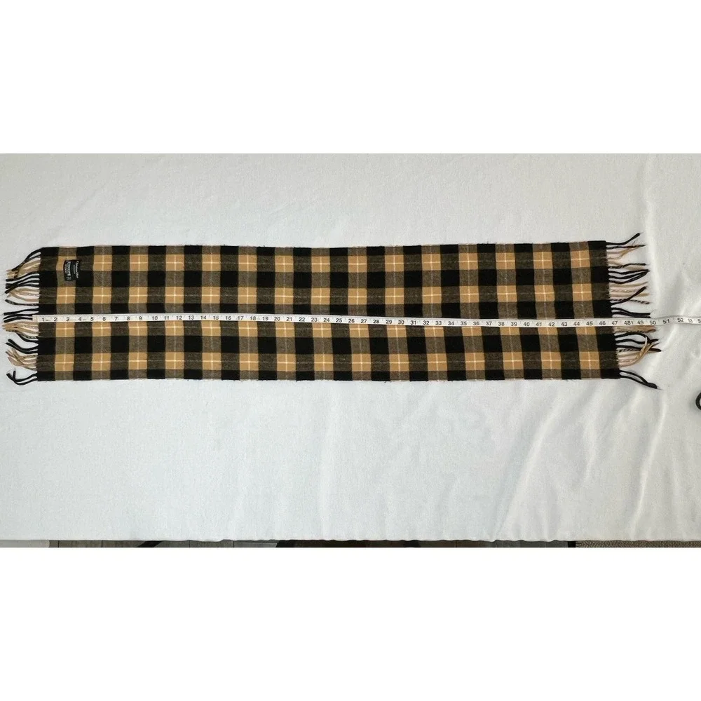 Christian Dior Monsieur Black Camel Plaid Cashmaire 100% Acrylic Scarf Fringe